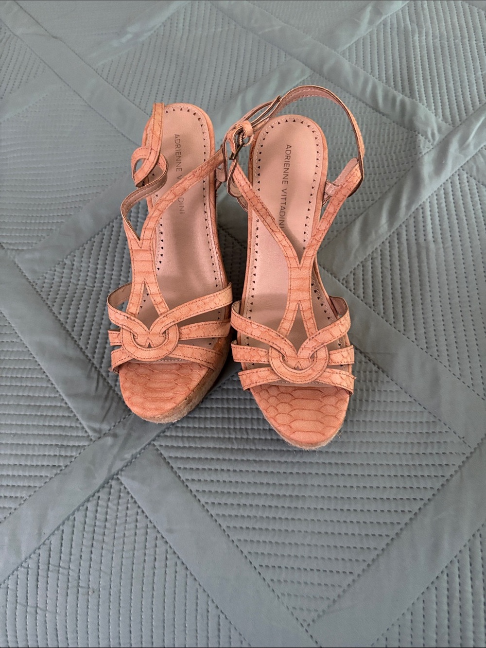 Adrienne Vittadini Coral-Orange T-Strap Wedge Sandals